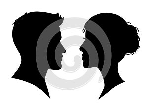 Man and woman silhouette face to face - vector